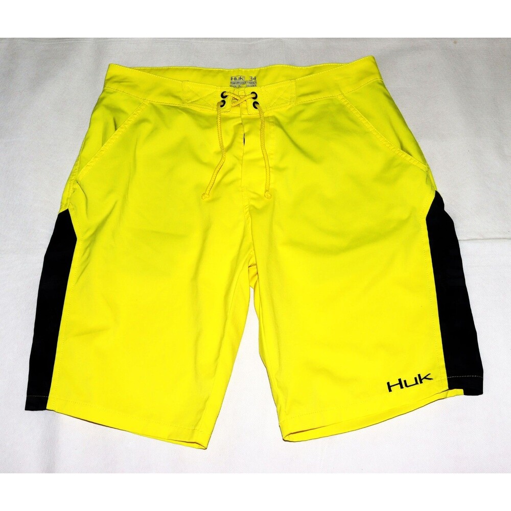 Huk Men's Performance Fishing Yellow Quick Dry Outdoor Board Shorts Size 34
